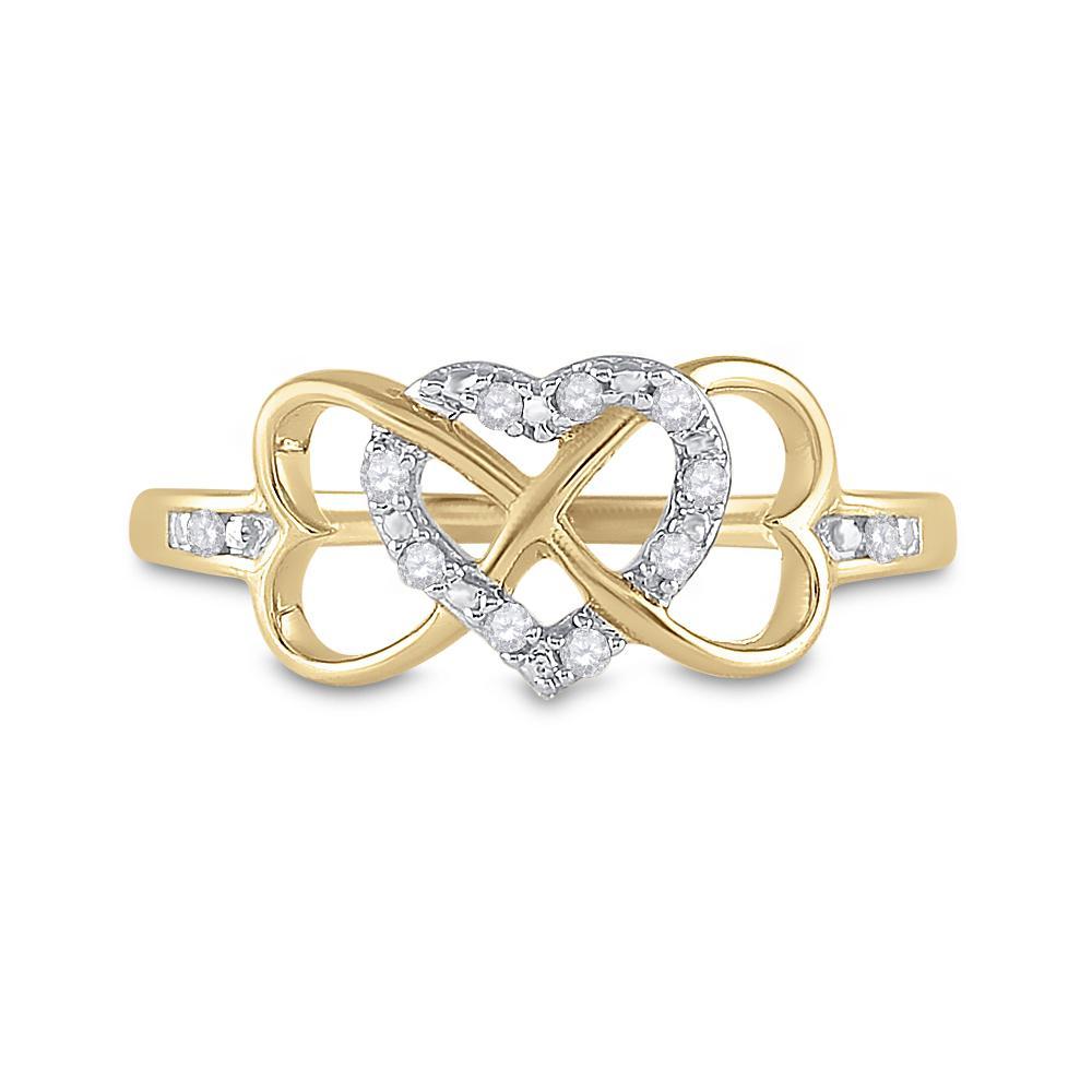 10kt Yellow Gold Womens Round Diamond Infinity Heart Ring 1/10 Cttw