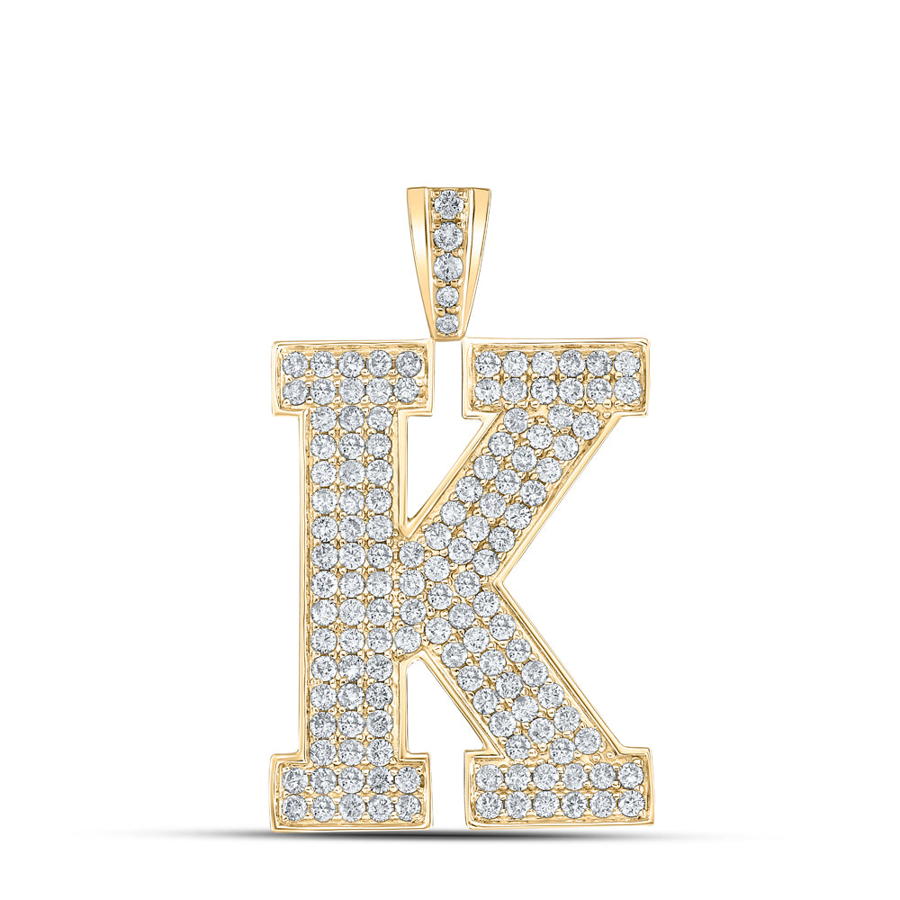 10kt Yellow Gold Mens Round Diamond K Initial Letter Charm Pendant 2-1/4 Cttw