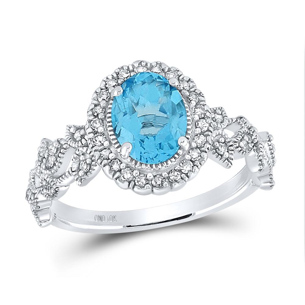 10kt White Gold Womens Oval Lab-Created Blue Topaz Fashion Ring 1-7/8 Cttw