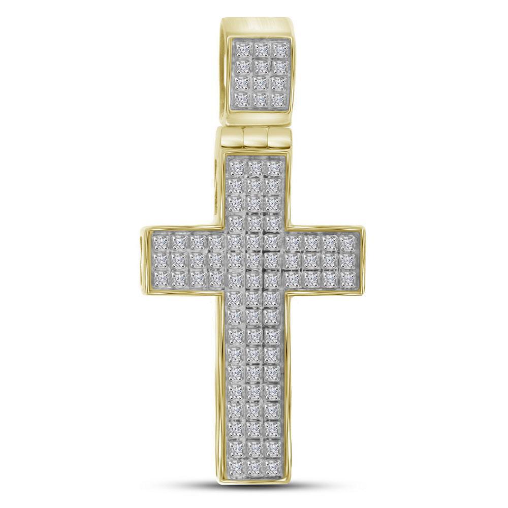 10kt Yellow Gold Mens Round Diamond Cross Charm Pendant 1/4 Cttw