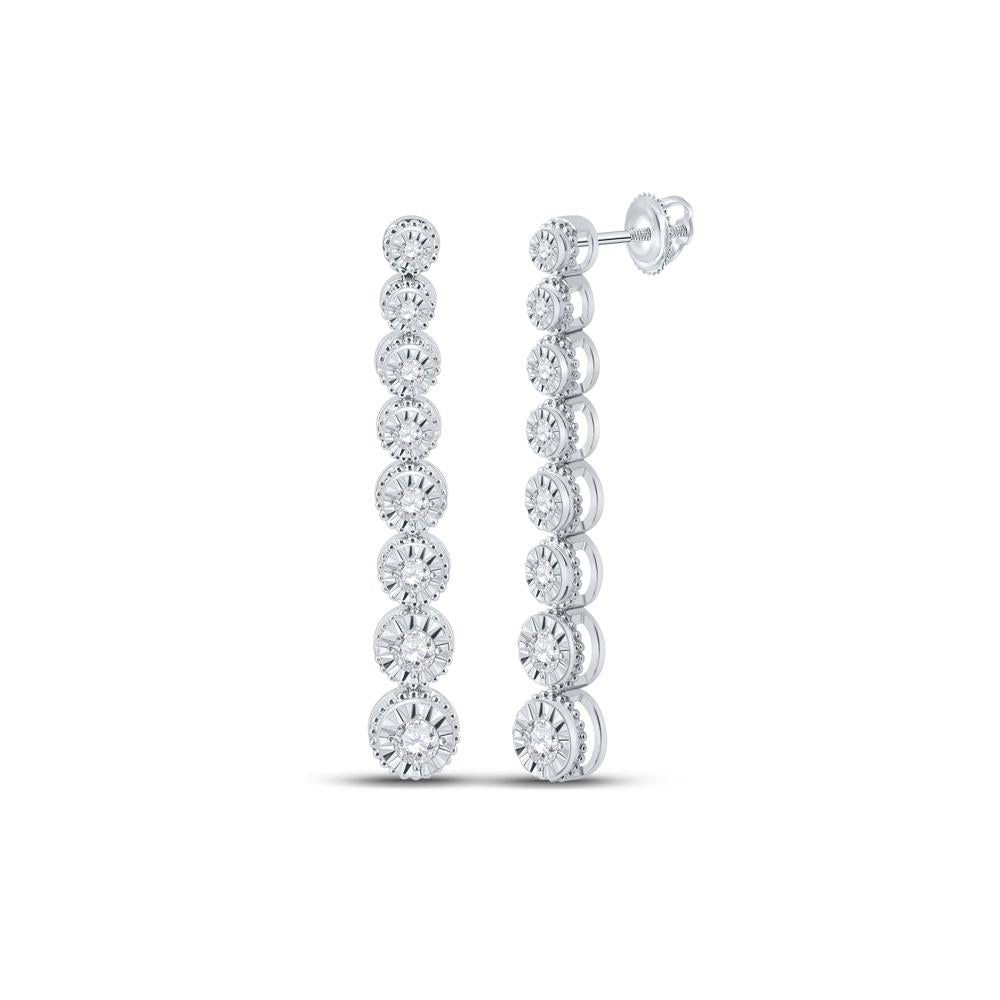 14kt White Gold Womens Round Diamond Vertical Fashion Earrings 1/2 Cttw
