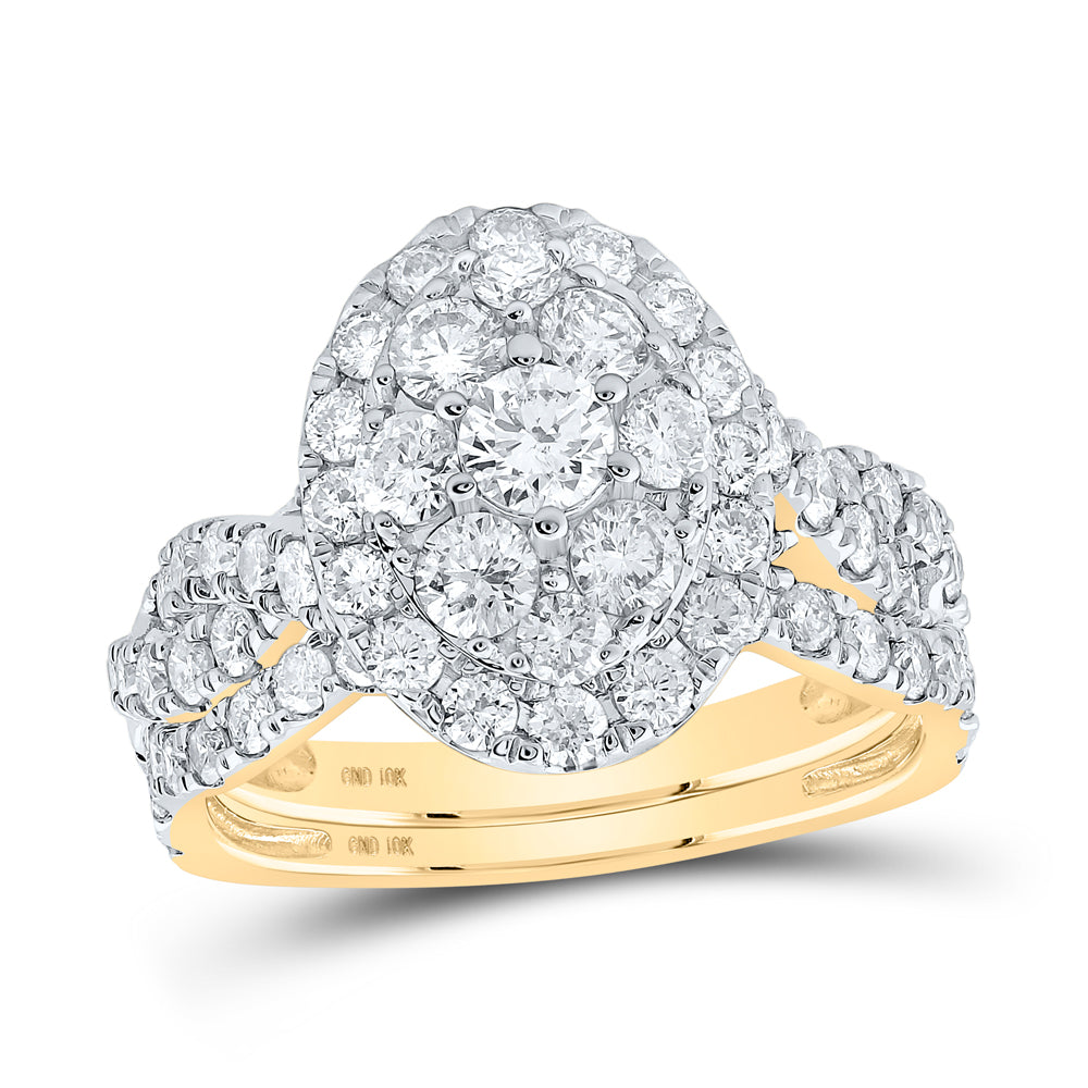 10kt Yellow Gold Round Diamond Oval Halo Bridal Wedding Ring Band Set 2 Cttw