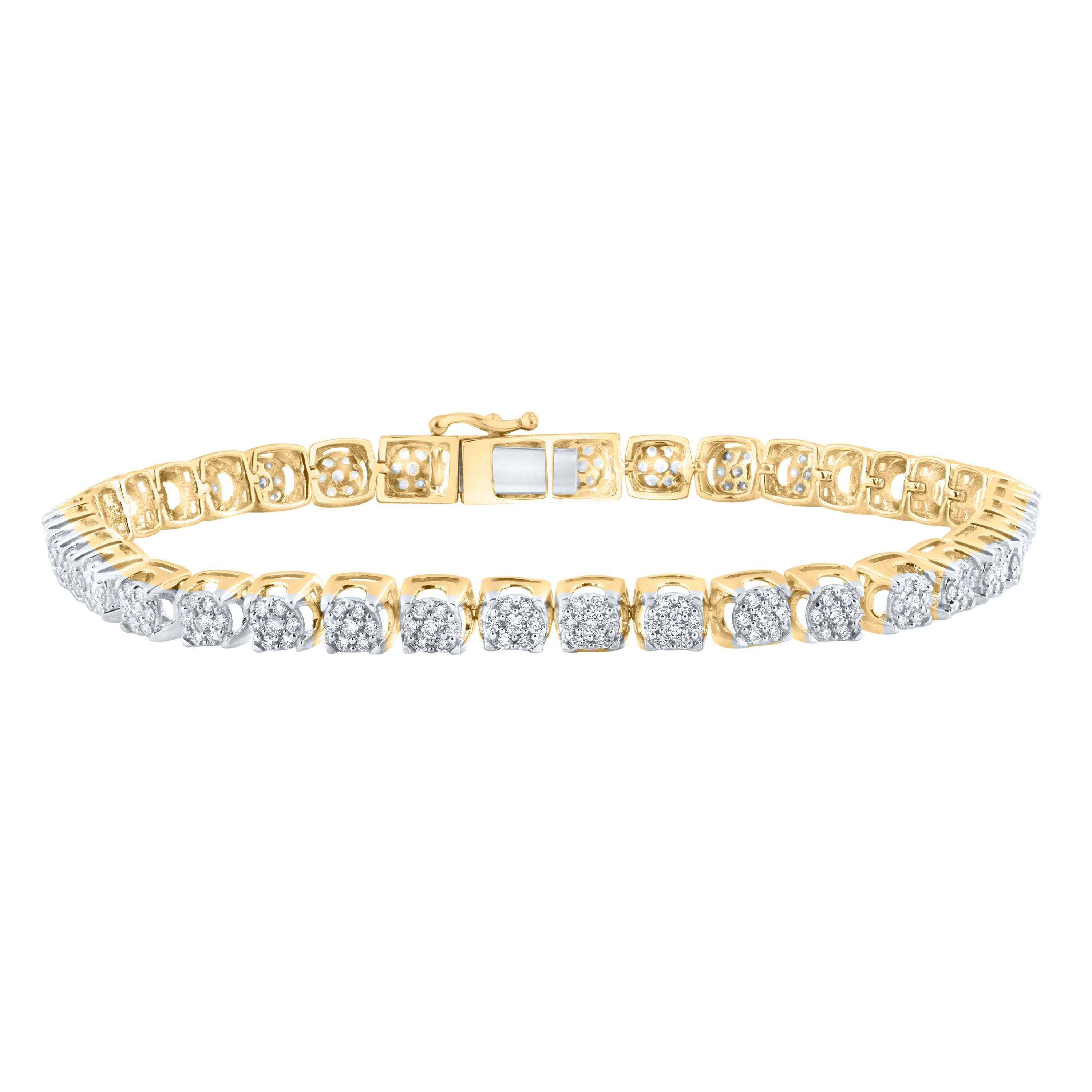 14kt Yellow Gold Womens Round Diamond Flower Cluster Tennis Bracelet 3 Cttw