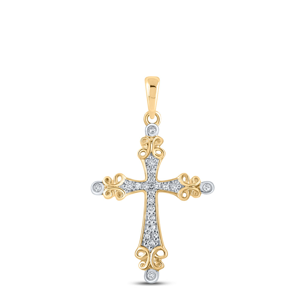 10kt Yellow Gold Womens Round Diamond Cross Pendant 1/10 Cttw