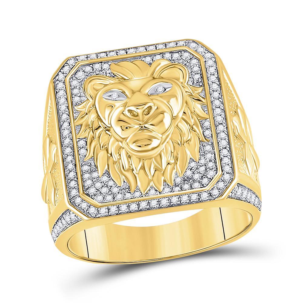 10kt Yellow Gold Mens Round Diamond Lion Face Fashion Ring 5/8