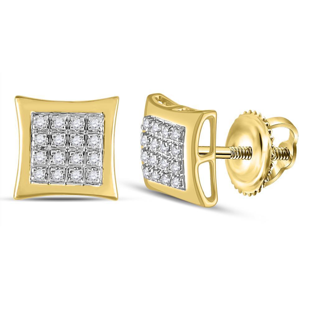 10kt Yellow Gold Mens Round Diamond Kite Square Earrings 1/12 Cttw