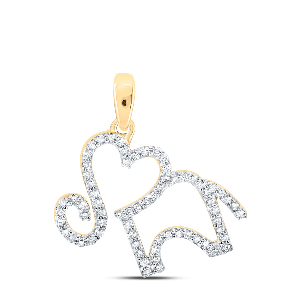 10kt Yellow Gold Womens Round Diamond Elephant Heart Pendant 1/5 Cttw