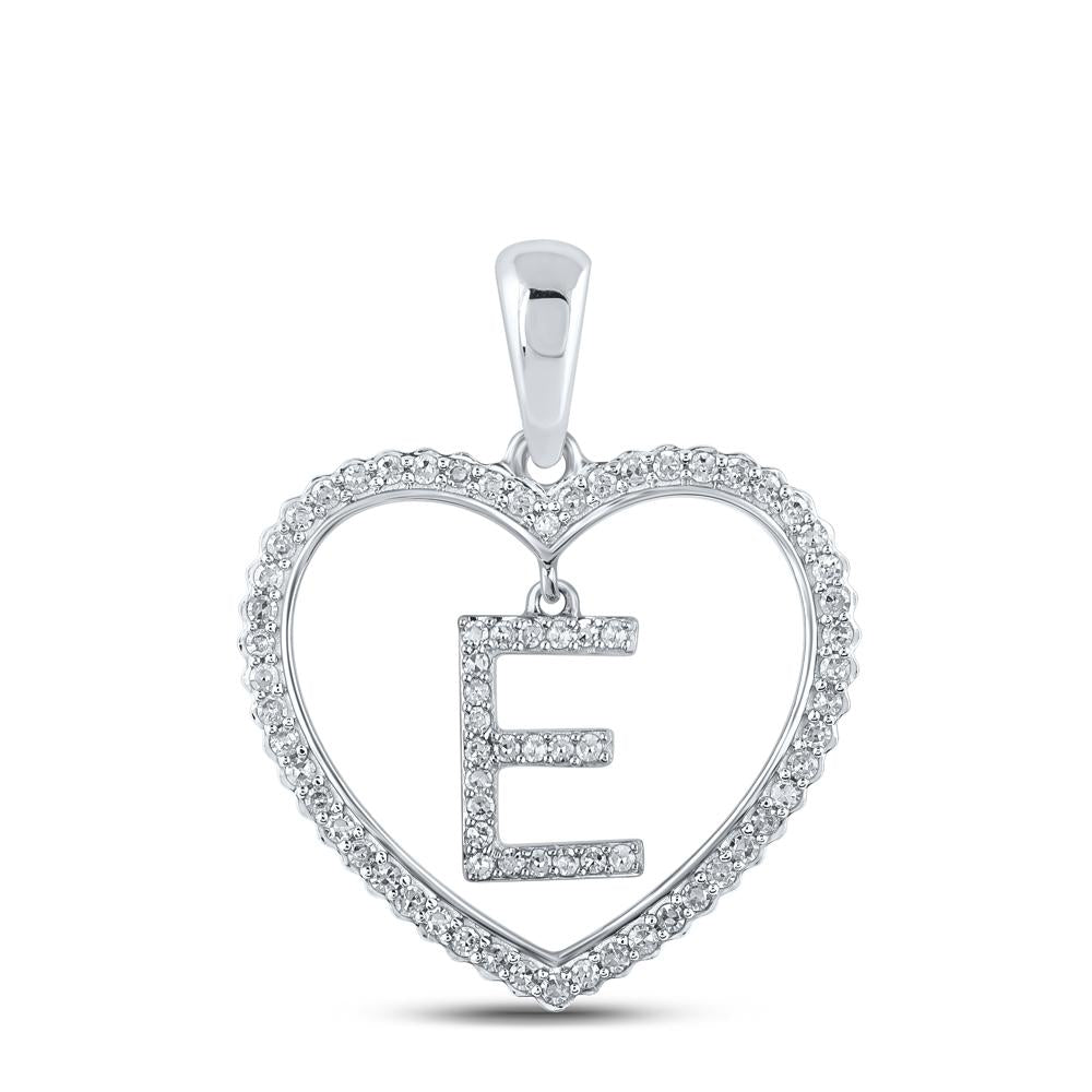 10kt White Gold Womens Round Diamond Heart E Letter Pendant 1/4 Cttw