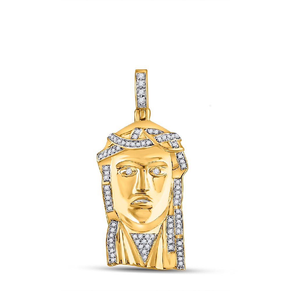 14kt Yellow Gold Mens Round Diamond Jesus Face Charm Pendant 1/4 Cttw