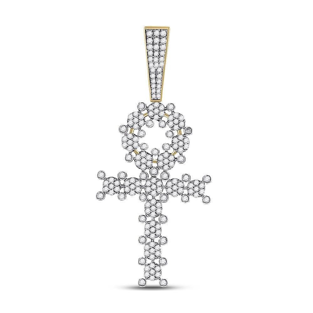 10kt Yellow Gold Mens Round Diamond Ankh Cross Charm Pendant 1 Cttw