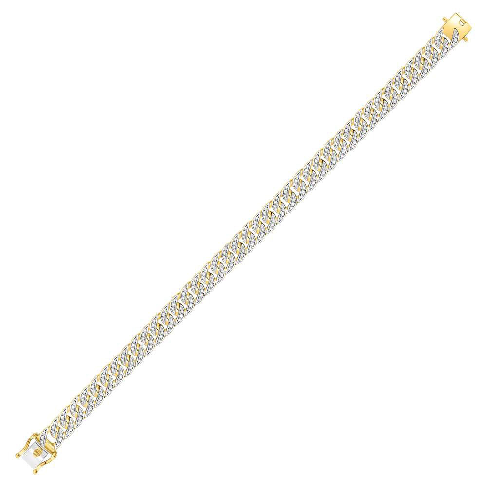 10kt Yellow Gold Mens Round Diamond Cuban Link Bracelet 1-3/4 Cttw