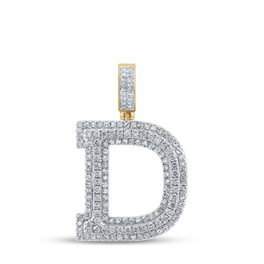 14kt Yellow Gold Mens Round Diamond D Initial Letter Charm Pendant 1-7/8 Cttw