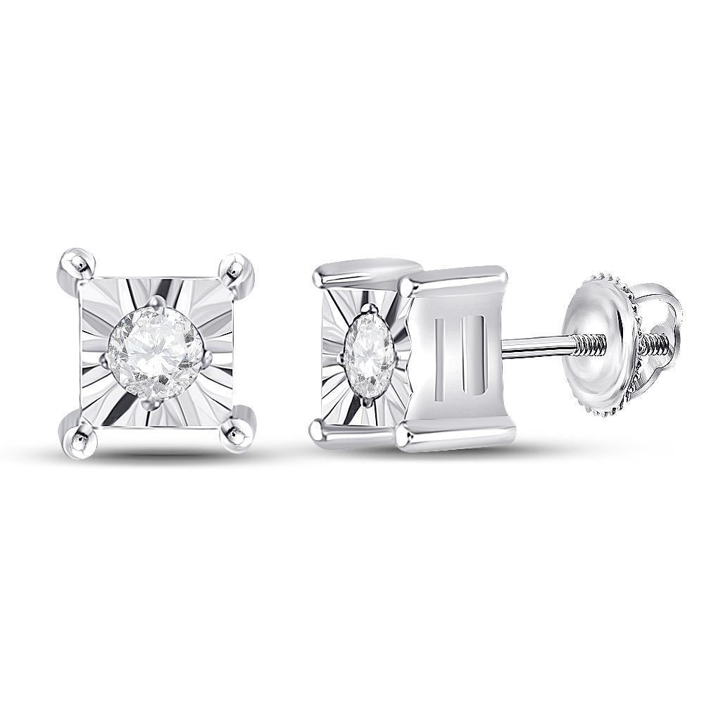 14kt White Gold Womens Round Diamond Solitaire Earrings 1/20 Cttw