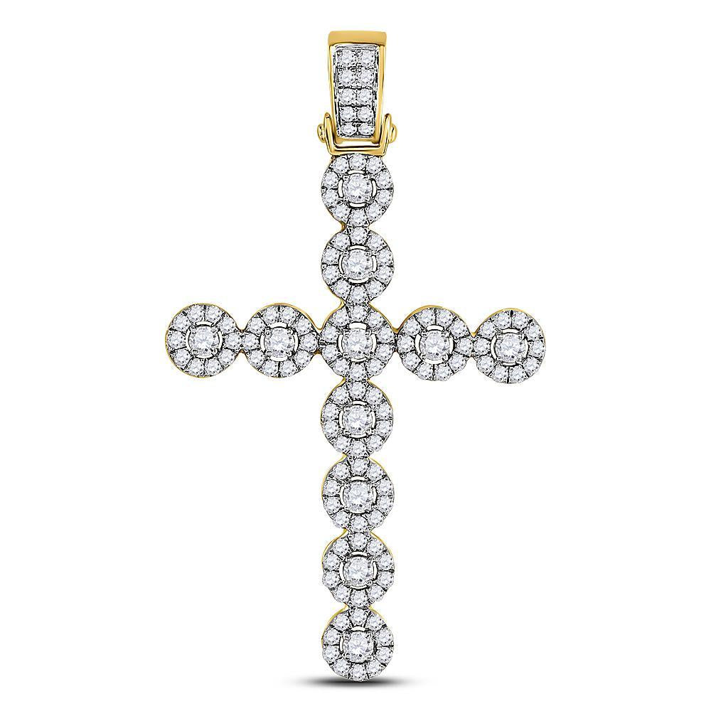 14kt Yellow Gold Mens Round Diamond Cross Charm Pendant 2 Cttw