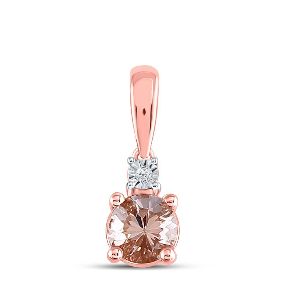 10kt Rose Gold Womens Round Synthetic Morganite Solitaire Pendant 5/8 Cttw