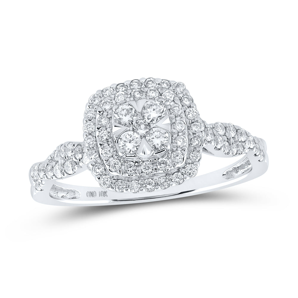 10kt White Gold Womens Round Diamond Square Cluster Ring 1/2 Cttw