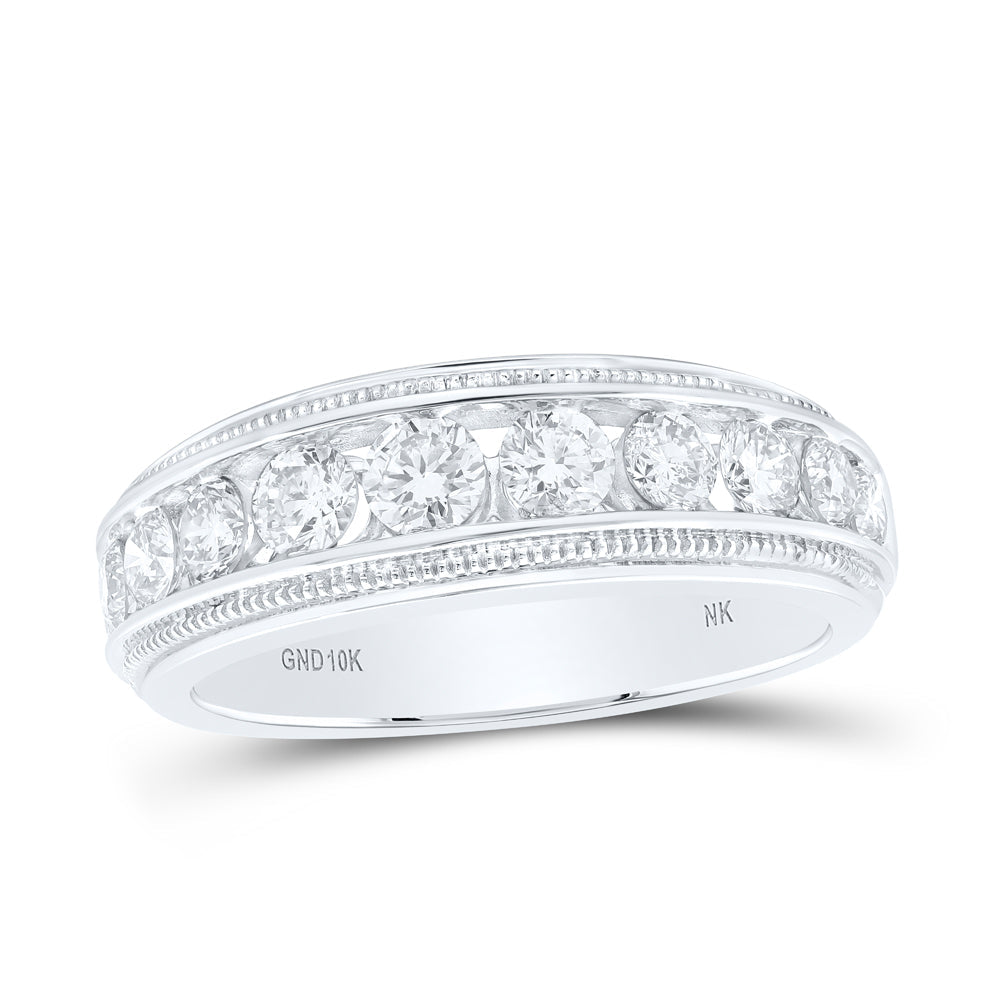 10kt White Gold Mens Round Diamond Band Ring 1-1/2 Cttw