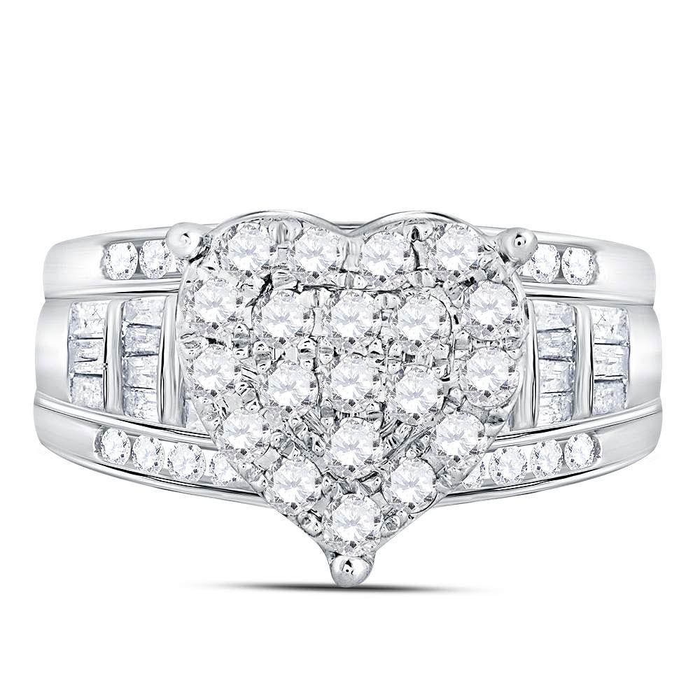 10kt White Gold Round Diamond Heart Bridal Wedding Engagement Ring 1 Cttw