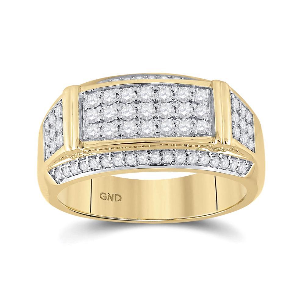 10kt Yellow Gold Mens Round Diamond Rectangle Band Ring 1 Cttw