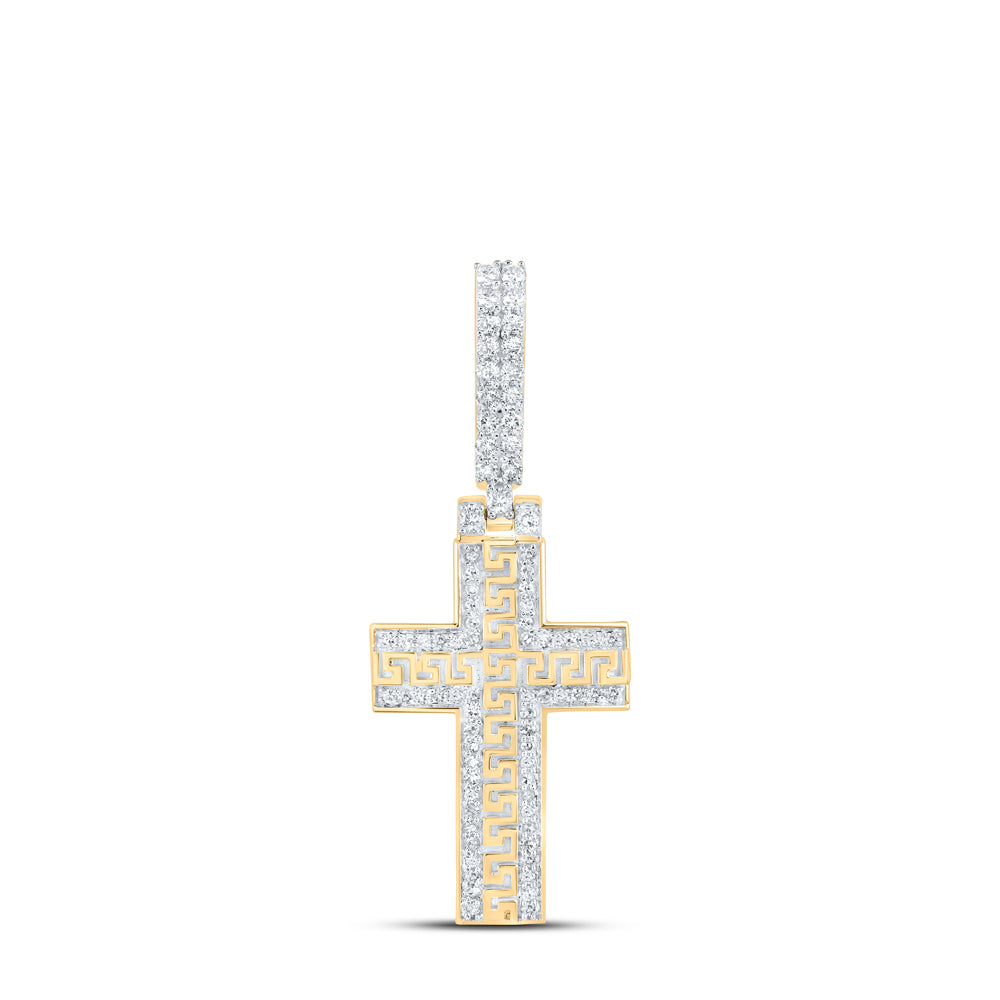10kt Yellow Gold Mens Round Diamond Cross Charm Pendant 3/8 Cttw