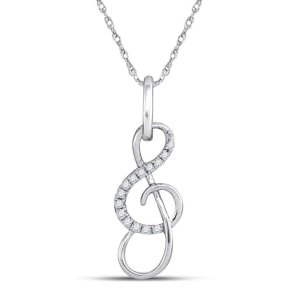 10kt White Gold Womens Round Diamond Treble Clef Music Note Pendant 1/10 Cttw