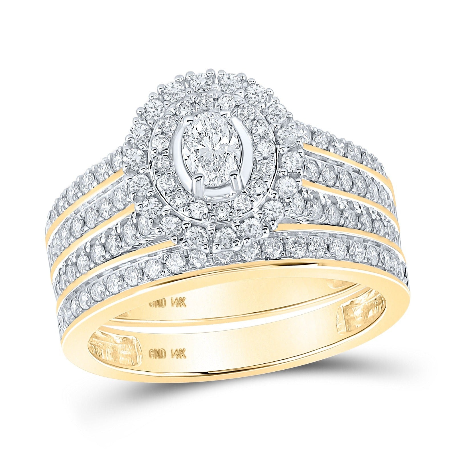 14kt Yellow Gold Oval Diamond Bridal Wedding Ring Band Set 1 Cttw