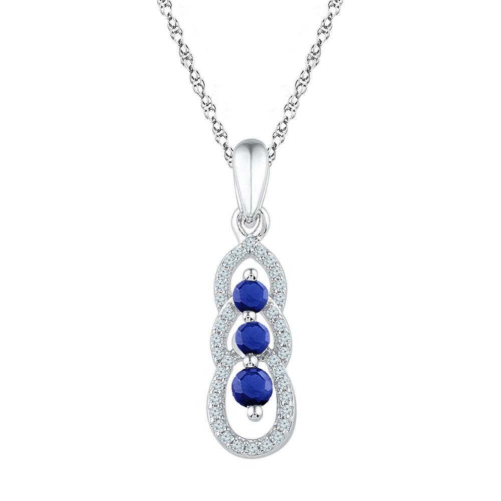 10kt White Gold Womens Round Synthetic Blue Sapphire 3-stone Pendant 1/2 Cttw