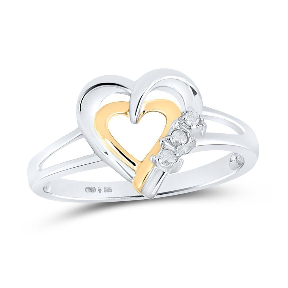 Two-tone Sterling Silver Womens Round Diamond Heart Ring .03 Cttw