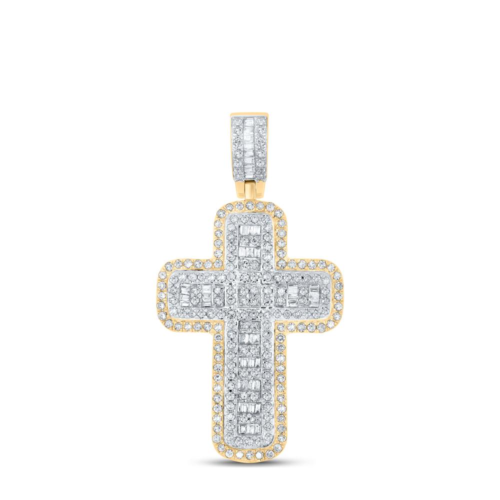 10kt Yellow Gold Mens Baguette Diamond Cross Charm Pendant 3/4 Cttw
