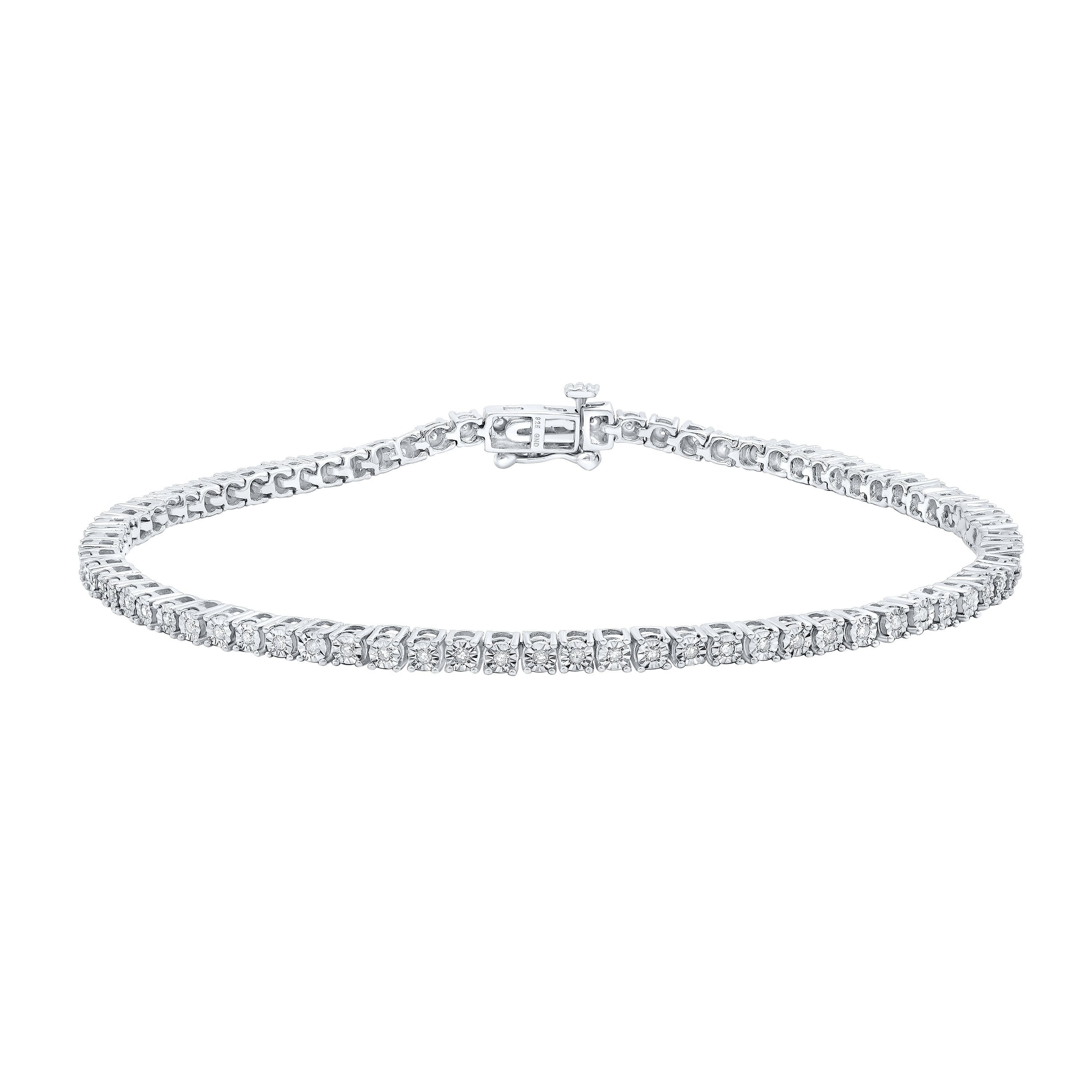 Sterling Silver Mens Round Diamond Single Row Link Bracelet 1/2 Cttw