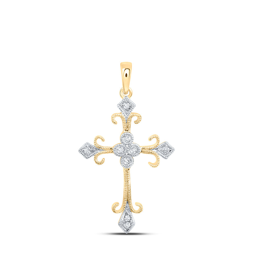 10kt Yellow Gold Womens Round Diamond Cross Pendant 1/10 Cttw