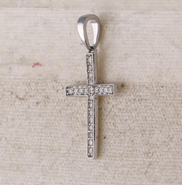 10kt White Gold Womens Round Diamond Cross Pendant 1/20 Cttw