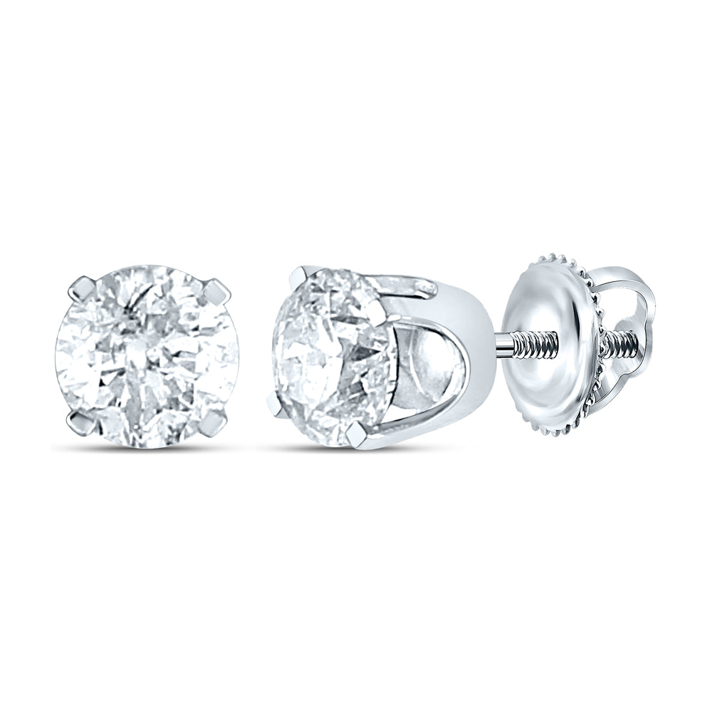 14kt White Gold Womens Round Diamond Solitaire Earrings 1 Cttw