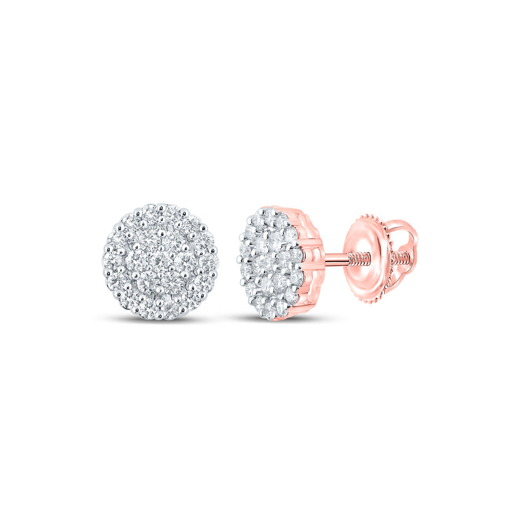 14kt Rose Gold Mens Round Diamond Cluster Earrings 1-5/8 Cttw