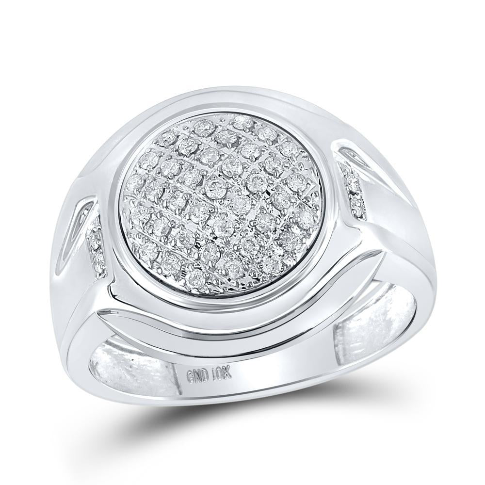 10kt White Gold Mens Round Diamond Circle Cluster Ring 1/3 Cttw