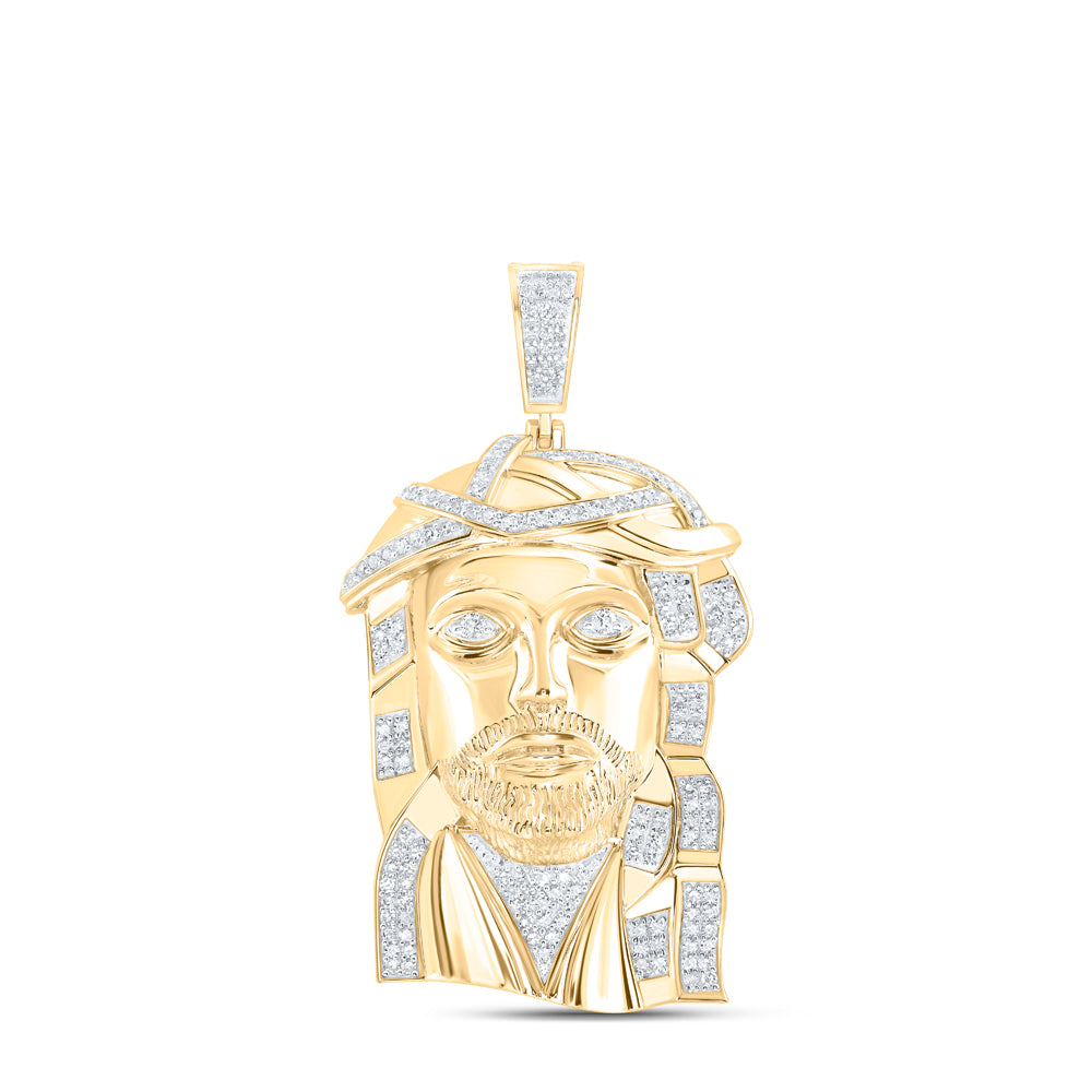 10kt Yellow Gold Mens Round Diamond Jesus Face Charm Pendant 1-1/2 Cttw