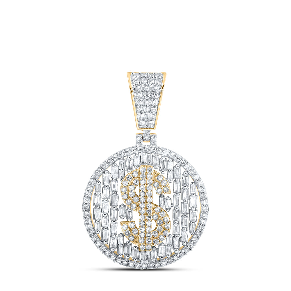10kt Yellow Gold Mens Round Diamond Dollar Sign Circle Charm Pendant 1-1/2 Cttw