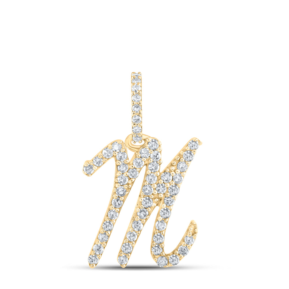 10kt Yellow Gold Womens Round Diamond M Initial Letter Pendant 1/5 Cttw