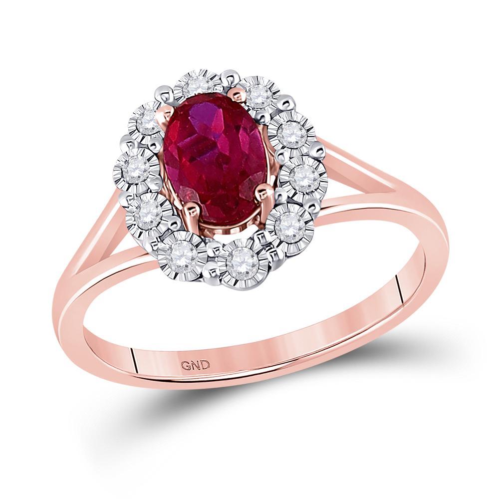 14kt Rose Gold Womens Oval Ruby Diamond Solitaire Ring 1-1/4 Cttw