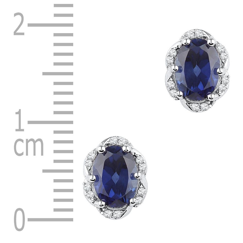 10kt White Gold Womens Oval Lab-Created Blue Sapphire Solitaire Diamond Earrings 2-1/2 Cttw
