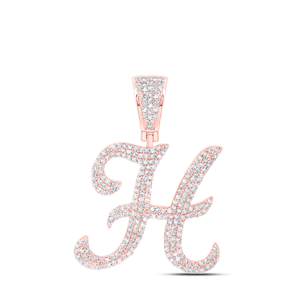 10kt Rose Gold Mens Round Diamond H Initial Letter Charm Pendant 1-1/5 Cttw