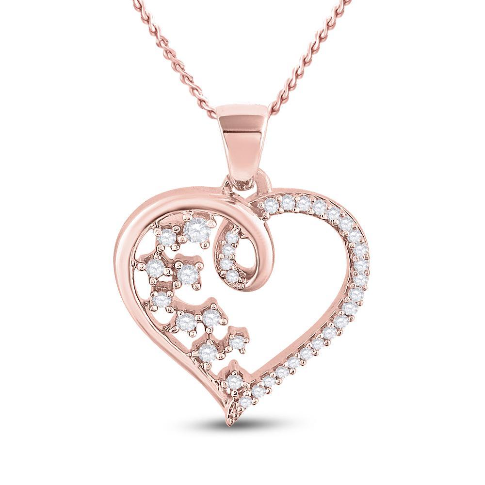 10kt Rose Gold Womens Round Diamond Scattered Heart Pendant 1/8 Cttw