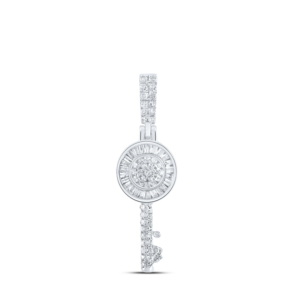 Sterling Silver Womens Round Diamond Key Pendant 3/8 Cttw