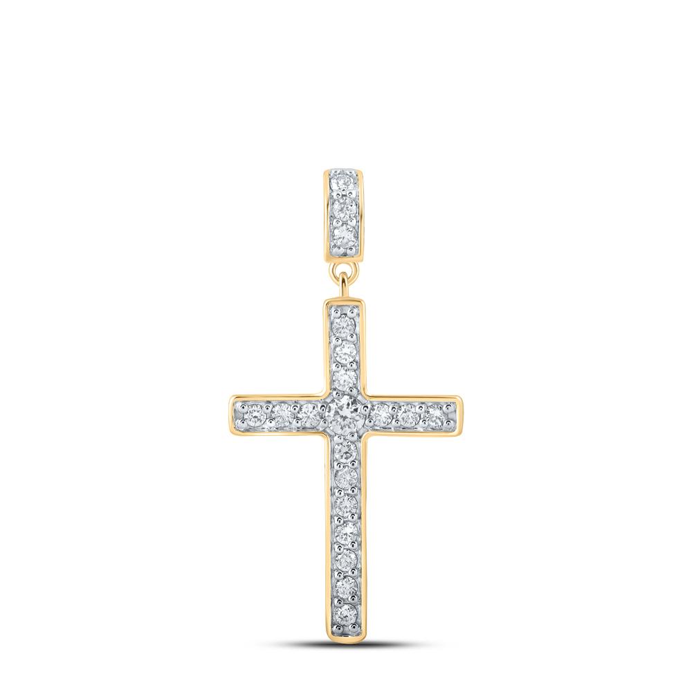 10kt Yellow Gold Womens Round Diamond Cross Pendant 1/2 Cttw