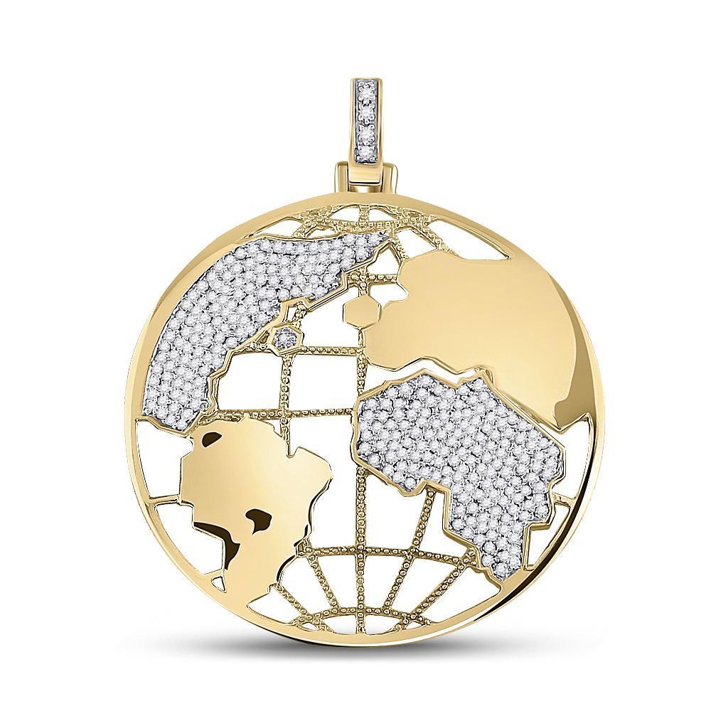 10kt Yellow Gold Mens Round Diamond Globe World Charm Pendant 5/8 Cttw