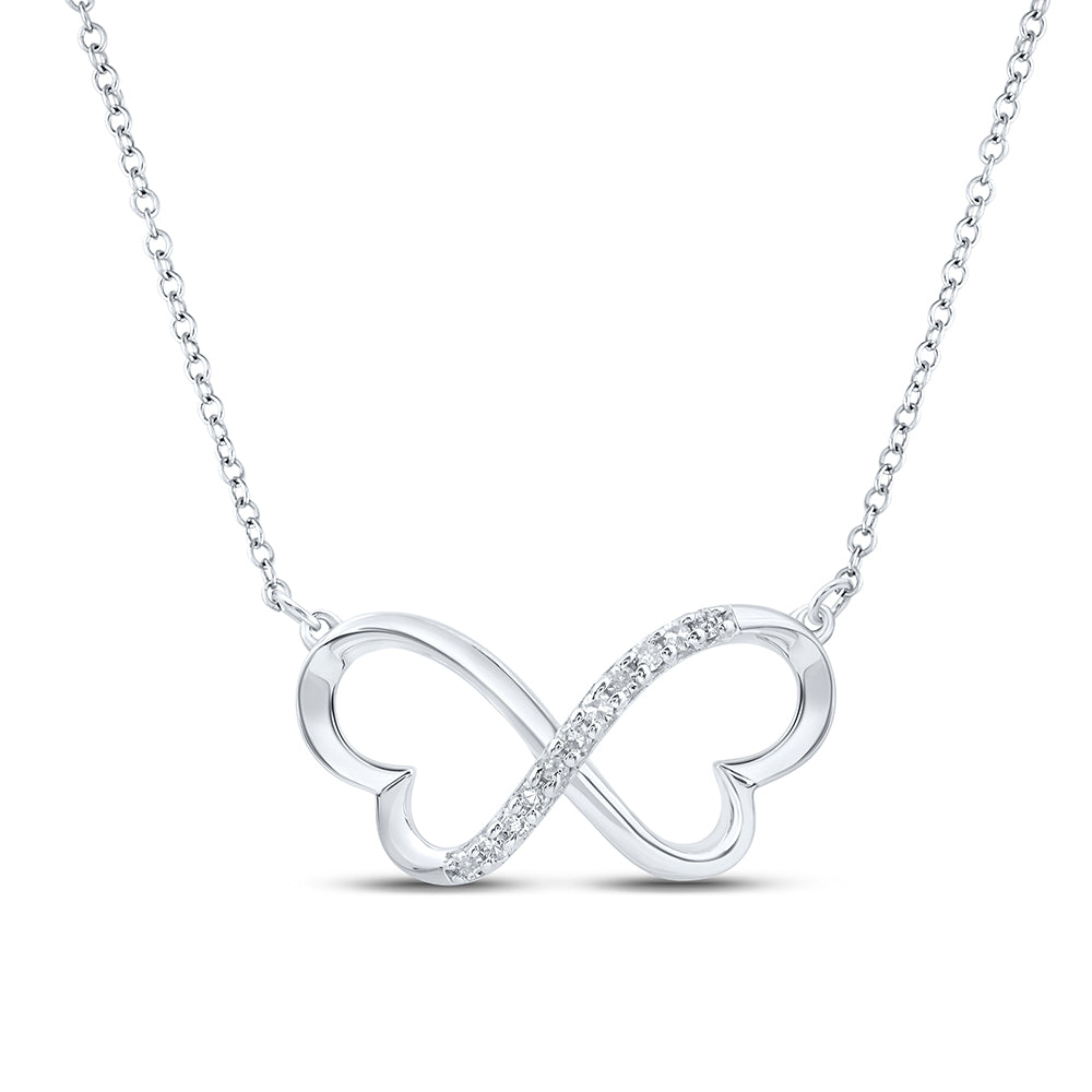 Sterling Silver Womens Round Diamond 18-inch Infinity Heart Necklace 1/12 Cttw