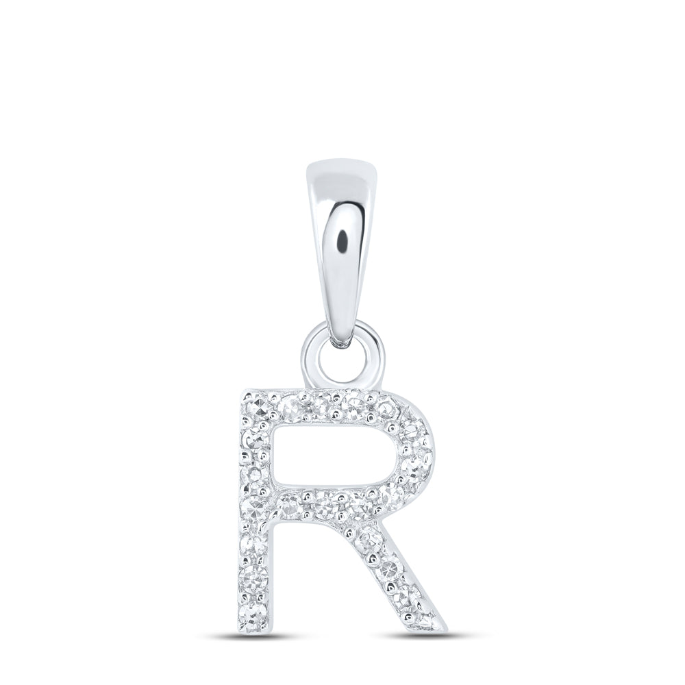 10kt White Gold Womens Round Diamond R Initial Letter Pendant 1/20 Cttw