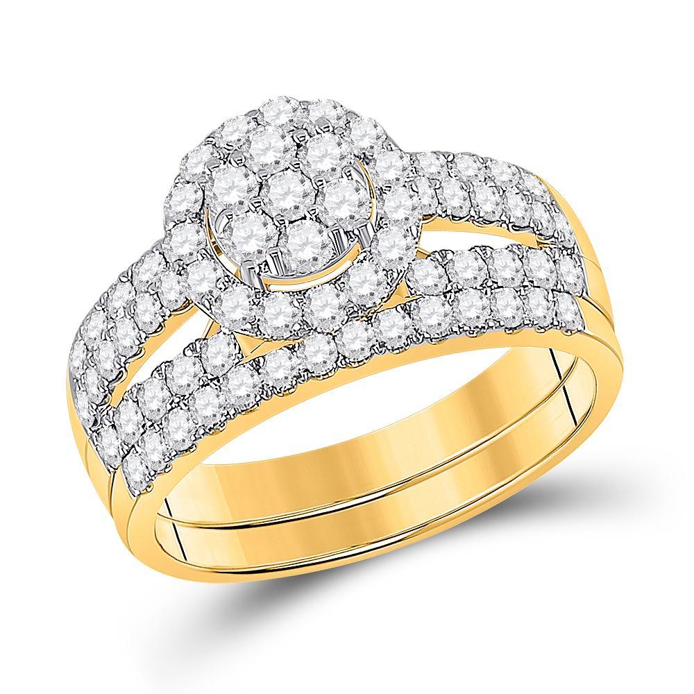 14kt Yellow Gold His Hers Round Diamond Cluster Matching Wedding Set 2-1/3 Cttw