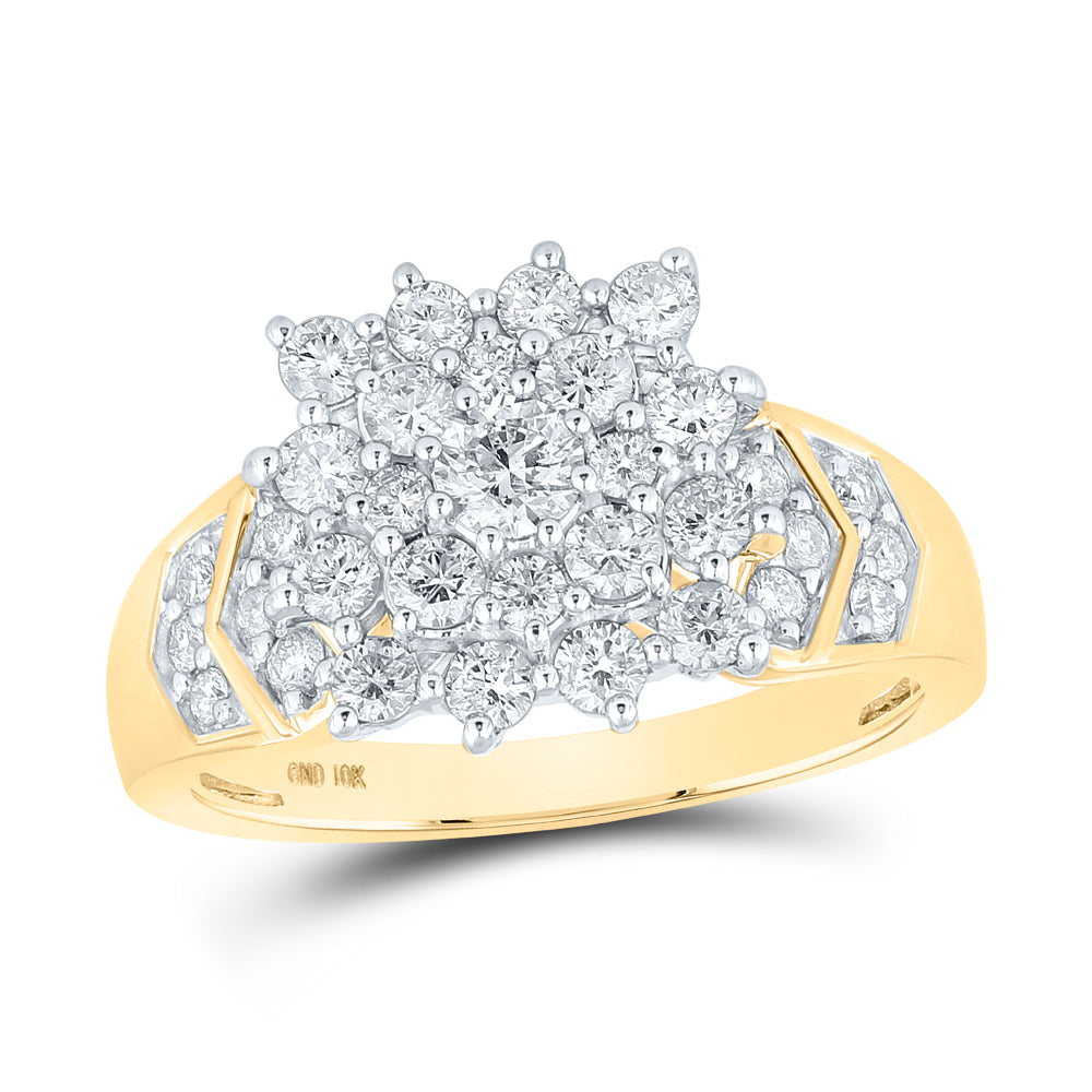 10kt Yellow Gold Womens Round Diamond Cluster Ring 1 Cttw