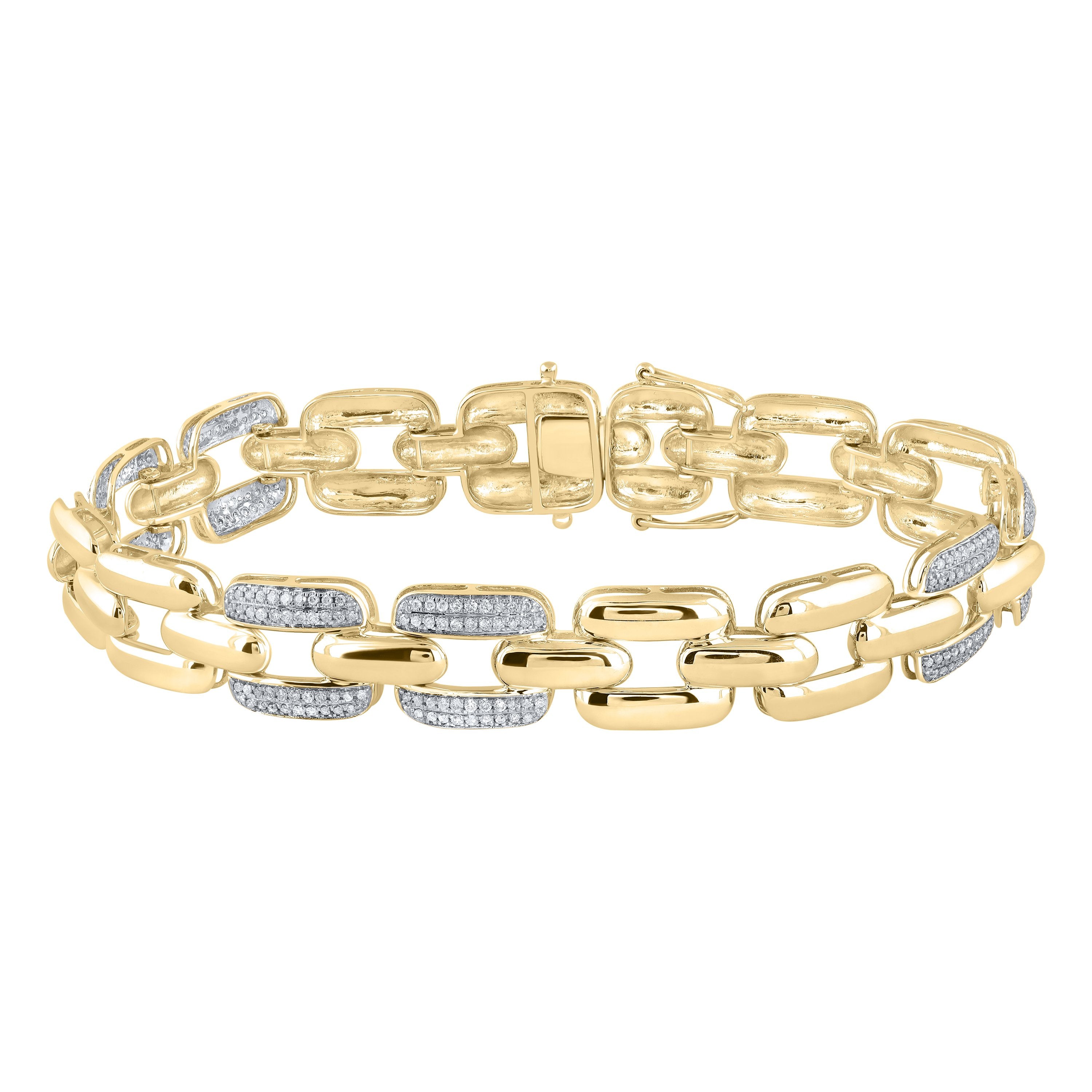 10kt Yellow Gold Mens Round Diamond Anchor Link Bracelet 1 Cttw